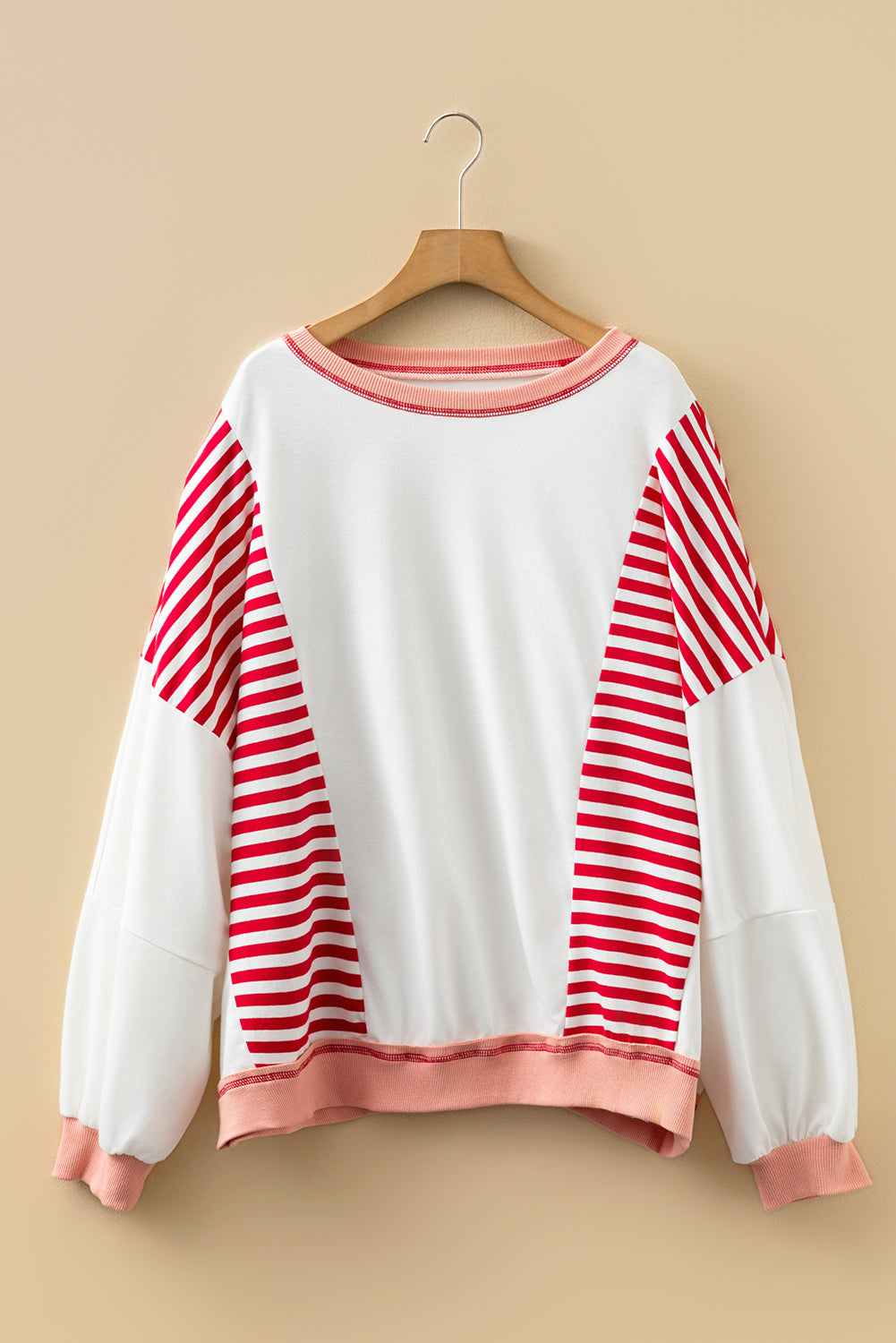 Red Stripe Patchwork Color Block Plus Size Sweatshirt Dear-Lover Dropshipping