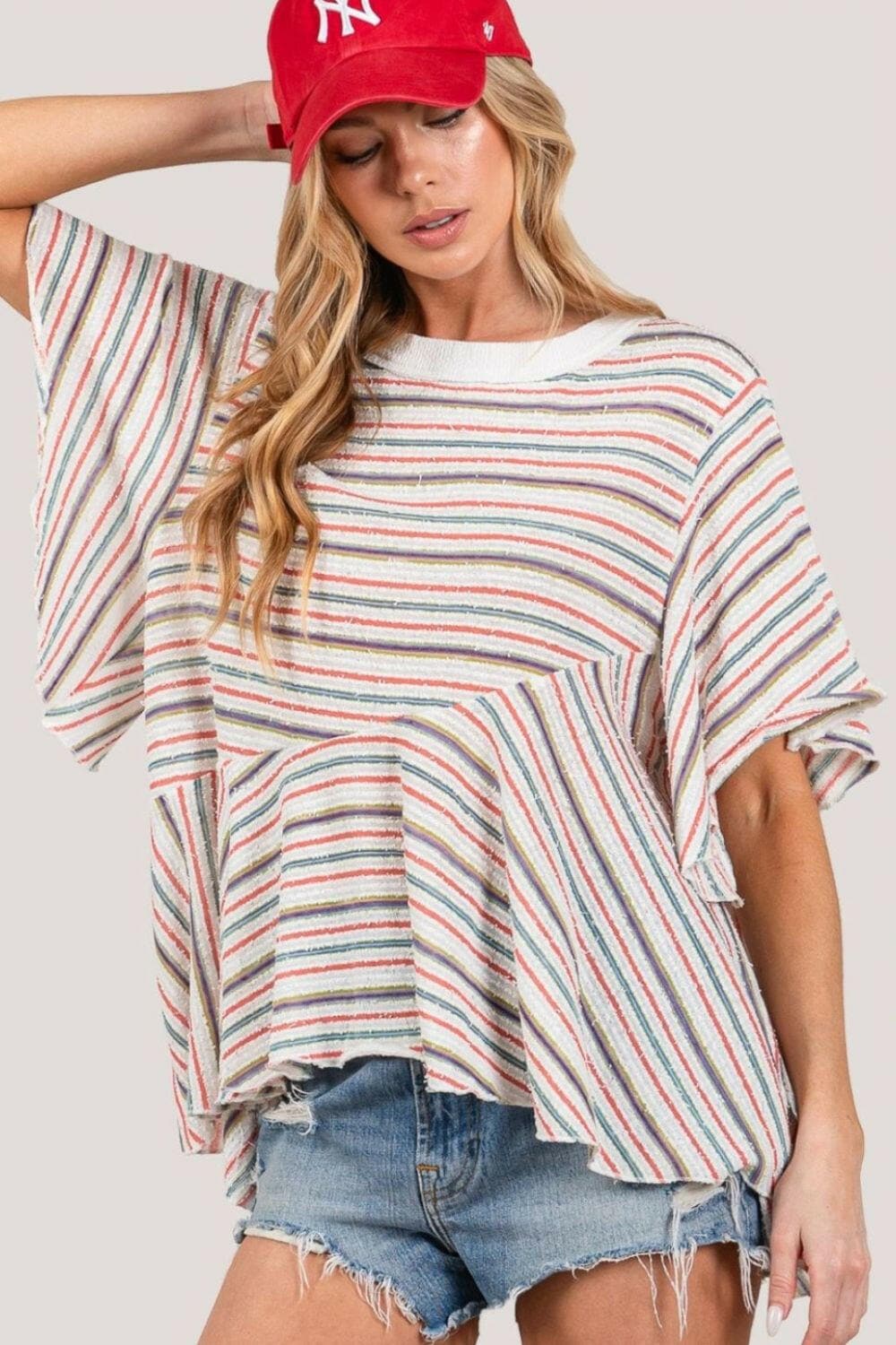 SAGE + FIG Full Size Round Neck Stripe Top.