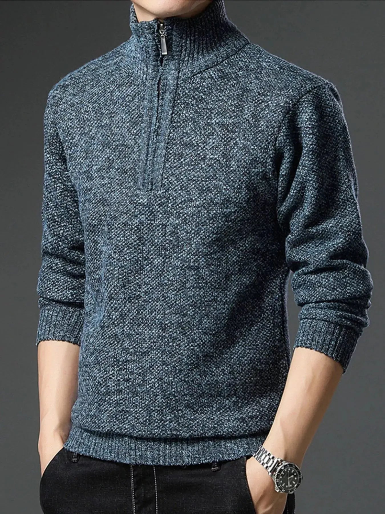 Men's Plus Size Half-Zip Knitted Pullover Sweater Simply Love