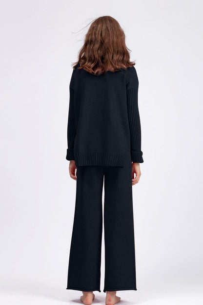 Chic Basic High-Low Turtleneck Sweater Set with Pants