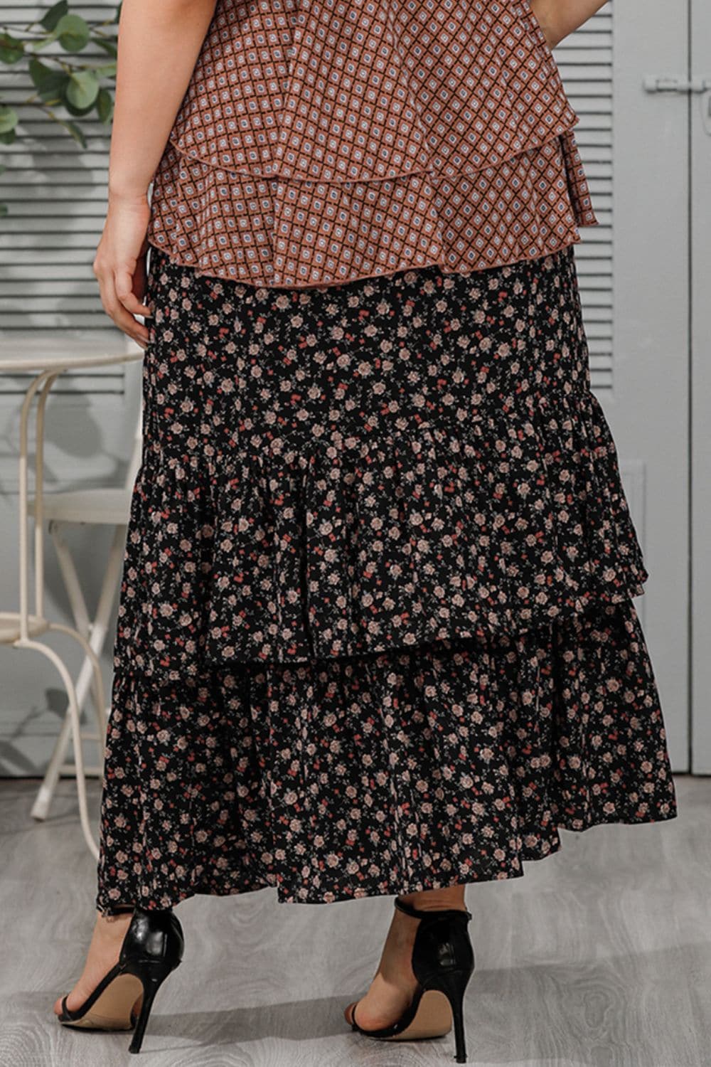 Plus Size Ditsy Floral Layered Maxi Skirt.