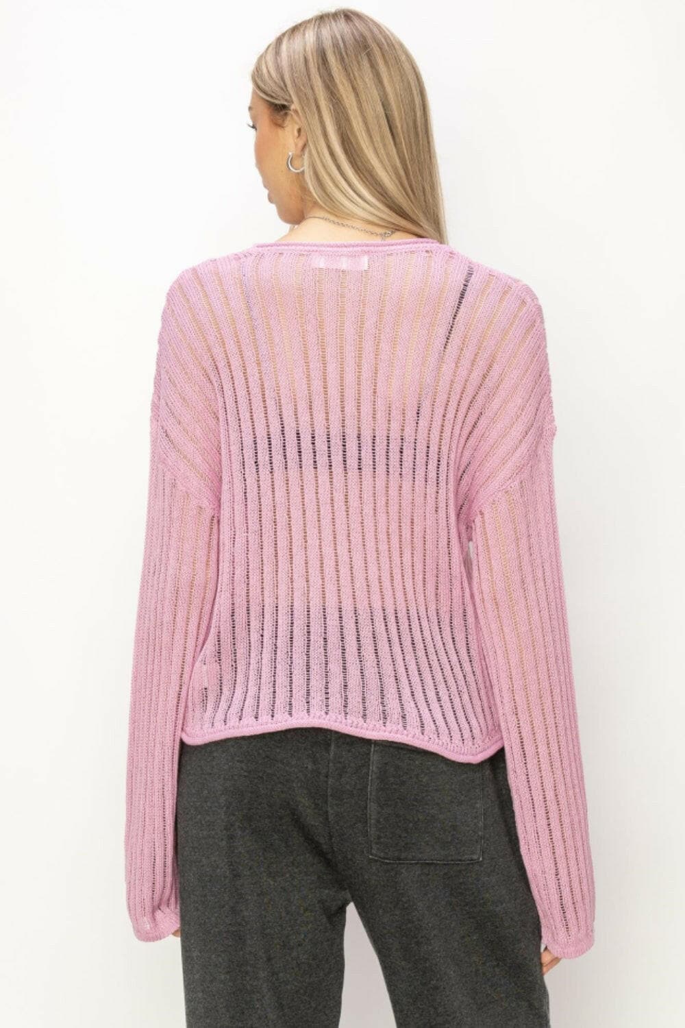 HYFVE Openwork Ribbed Long Sleeve Knit Top.