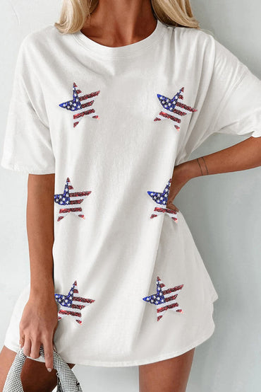 US Flag Star Round Neck Half Sleeve Oversize T-Shirt.