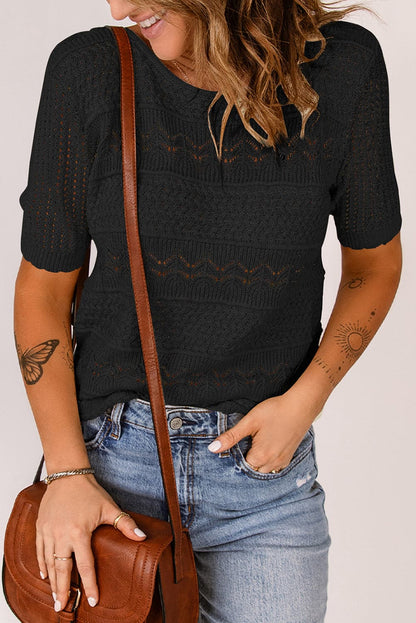 Round Neck Short Sleeve Knit Top.