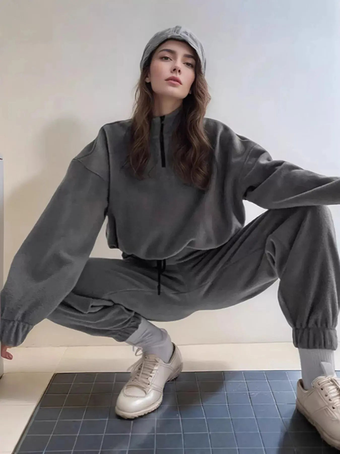 White Fleece Quarter Zip Sweatshirt And Pants Set Two Piece Loungewear Simply Love