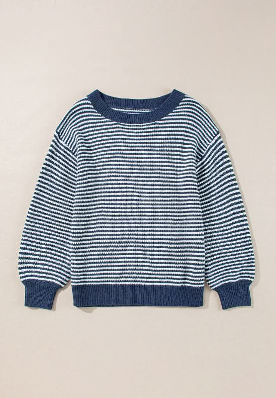 Striped Boat Neck Long Sleeve Sweater