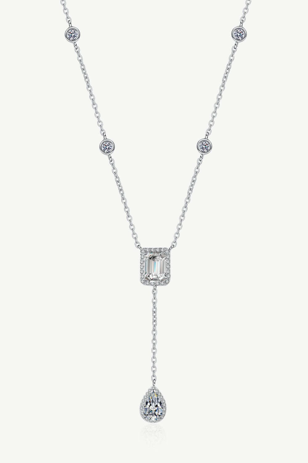 3 Carat 925 Sterling Silver Double Drop Pendant Necklace.