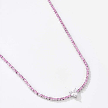 Heart Inlaid Zircon 925 Sterling Silver Necklace.