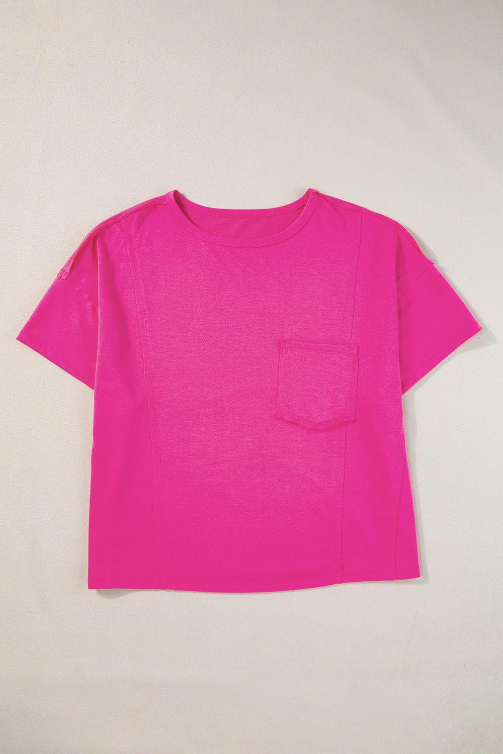 Pocketed Round Neck Short Sleeve T-Shirt.