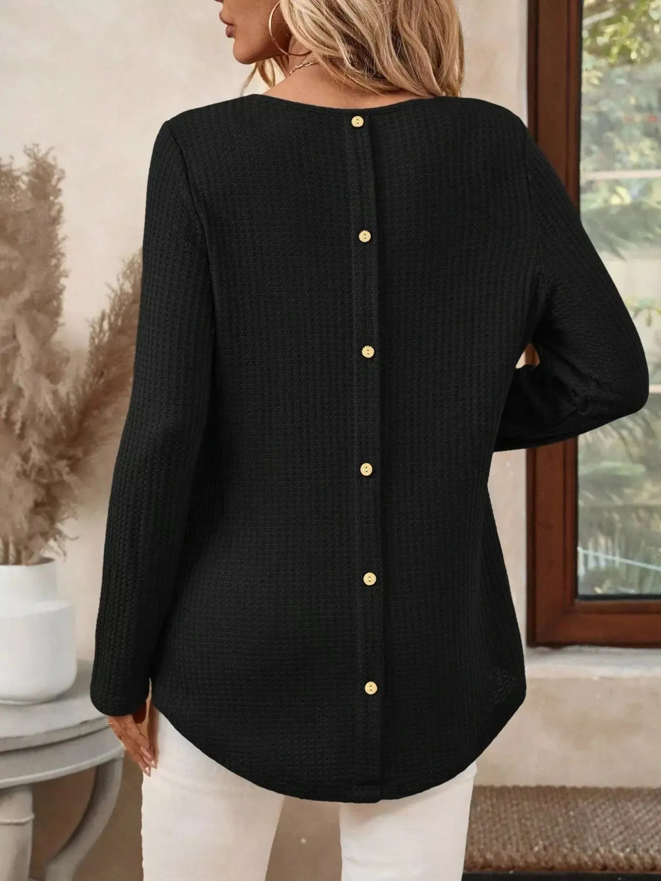 Plus Size Casual Waffle Knit Long Sleeve T-Shirt Simply Love