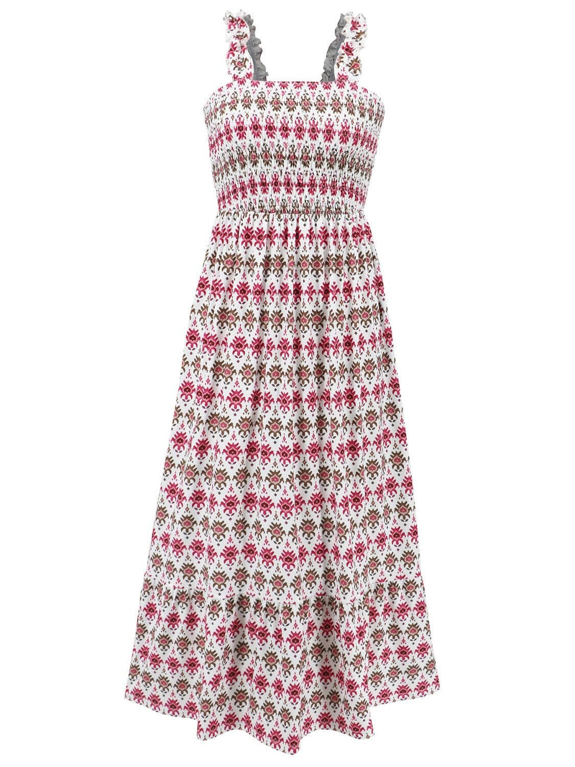 Smocked Printed Square Neck Sleeveless Dress.