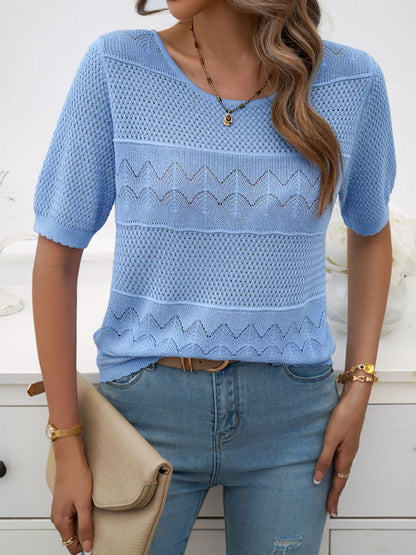 Round Neck Half Sleeve Knit Top.