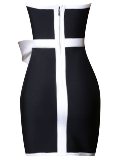 Contrast Strapless Bow Detail Mini Dress.