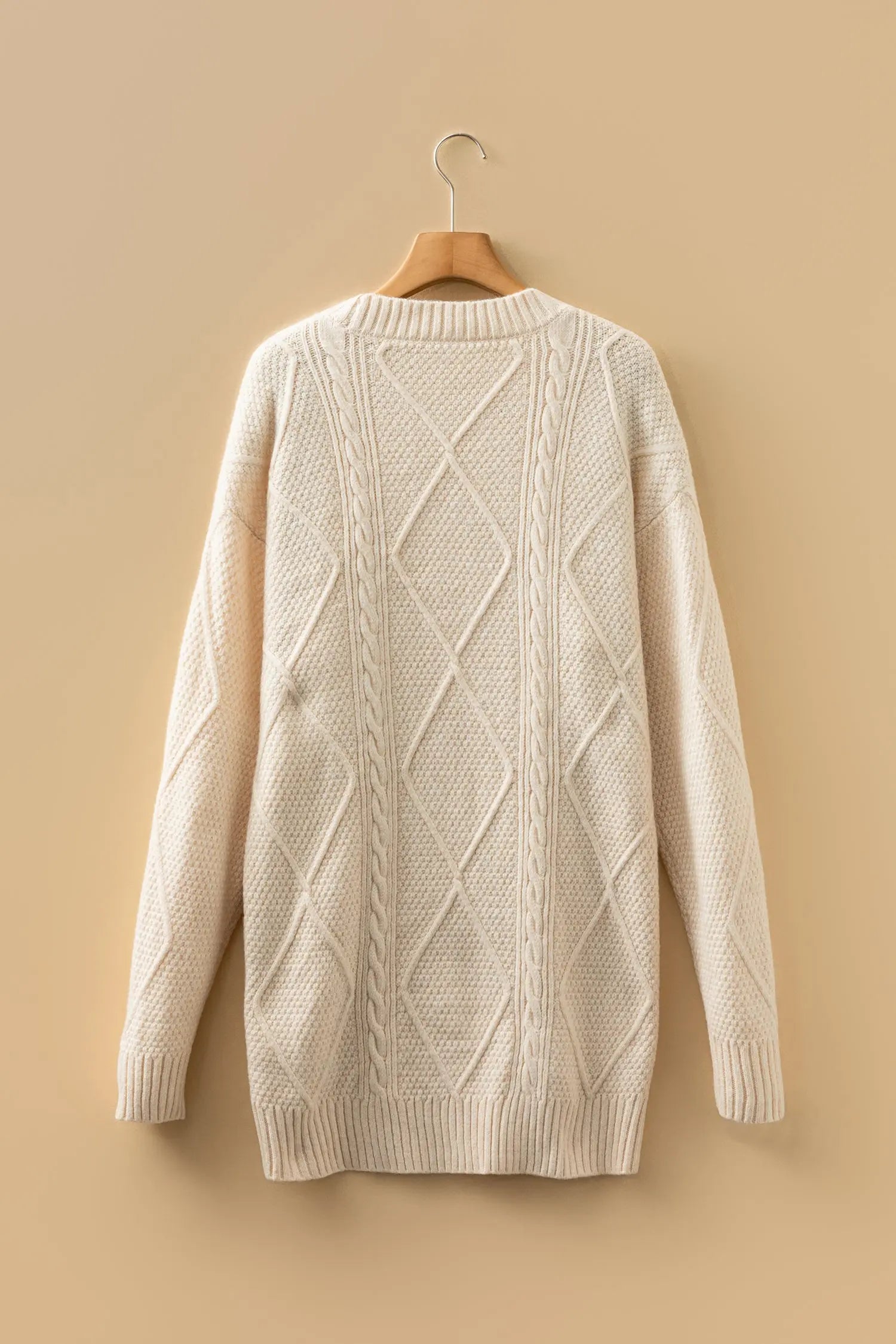 Oatmeal Cable Knit Drop Shoulder Loose Fit Sweater Dress Dear-Lover Dropshipping