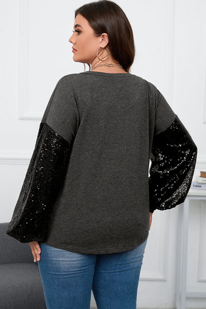 Glamorous black plus size sequin bubble sleeve v-neck knit top