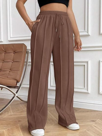 Versatile drawstring wide-leg trousers with convenient pockets