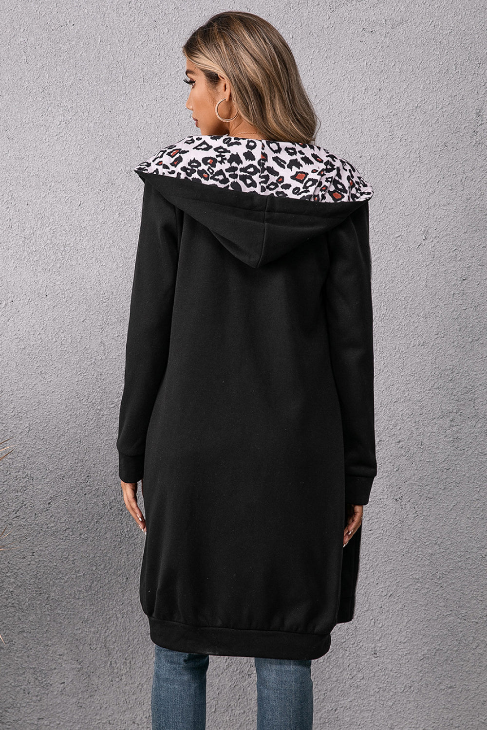 Ivy Lane Leopard Spliced Drawstring Zip Up Hoodie Dress Coco’s Tee Boutique