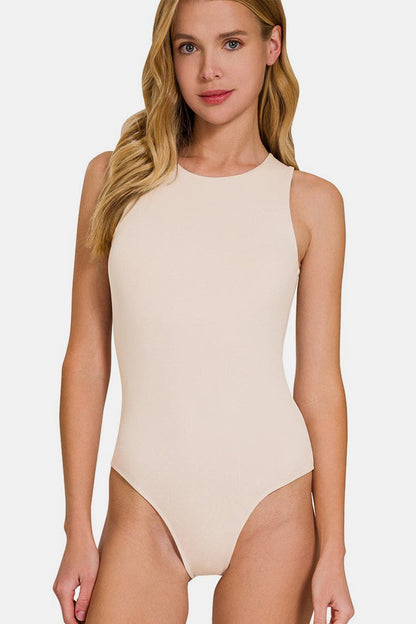 Zenana Round Neck Sleeveless Padded Bodysuit.