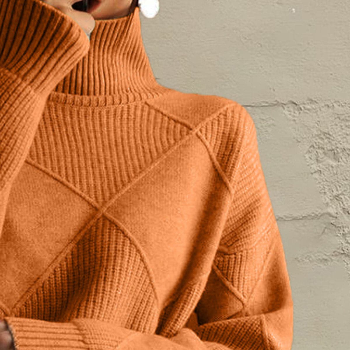 Geometric Turtleneck Long Sleeve Sweater.