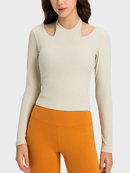 Halter Neck Long Sleeve Sporty Top.