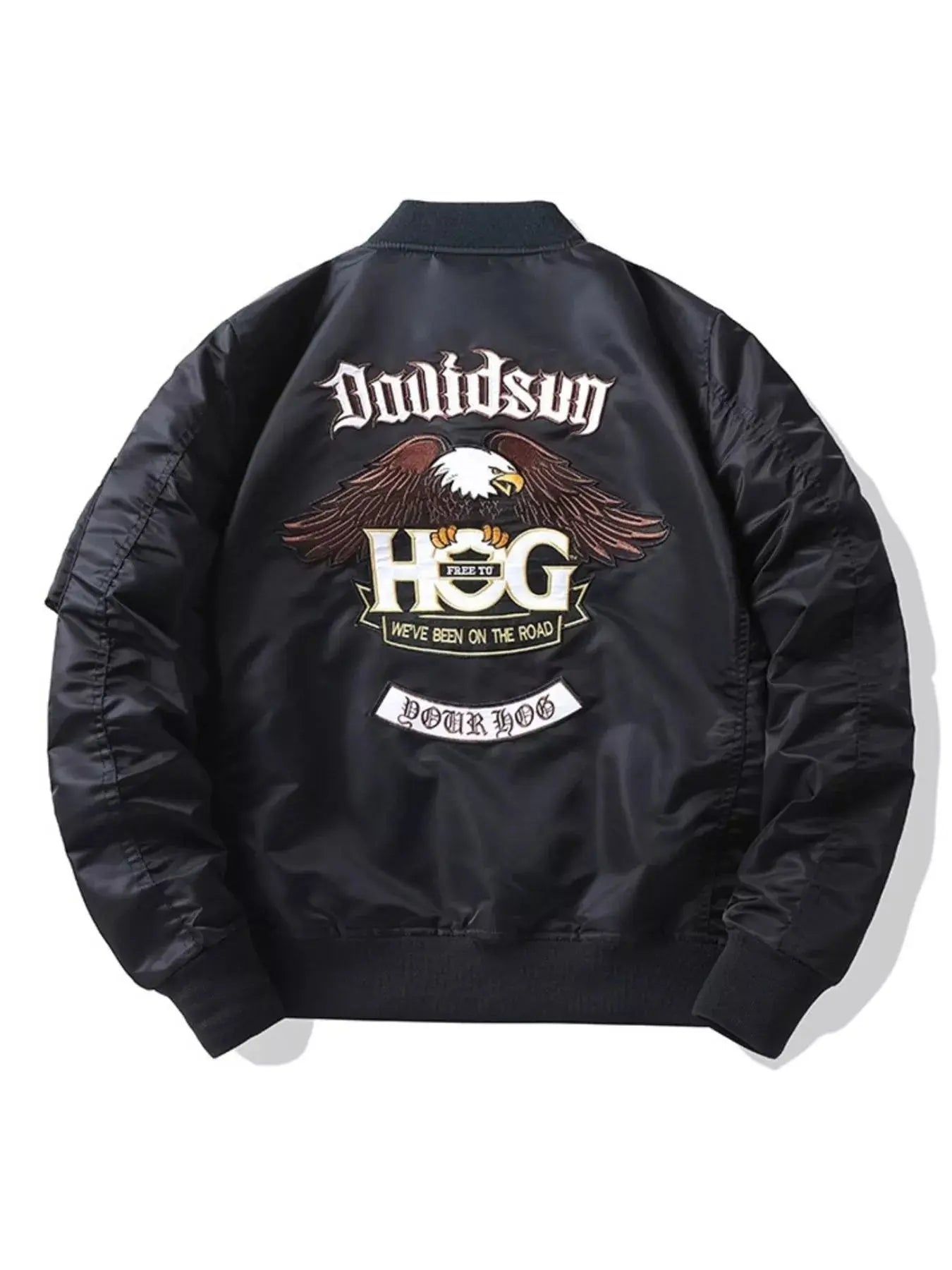Men's Military Patch Embroidered Bomber Jacket Nylon Zip Up Simply Love