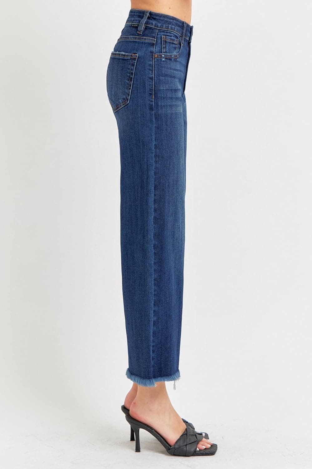 RISEN Full Size Raw Hem Cropped Wide Leg Jeans.