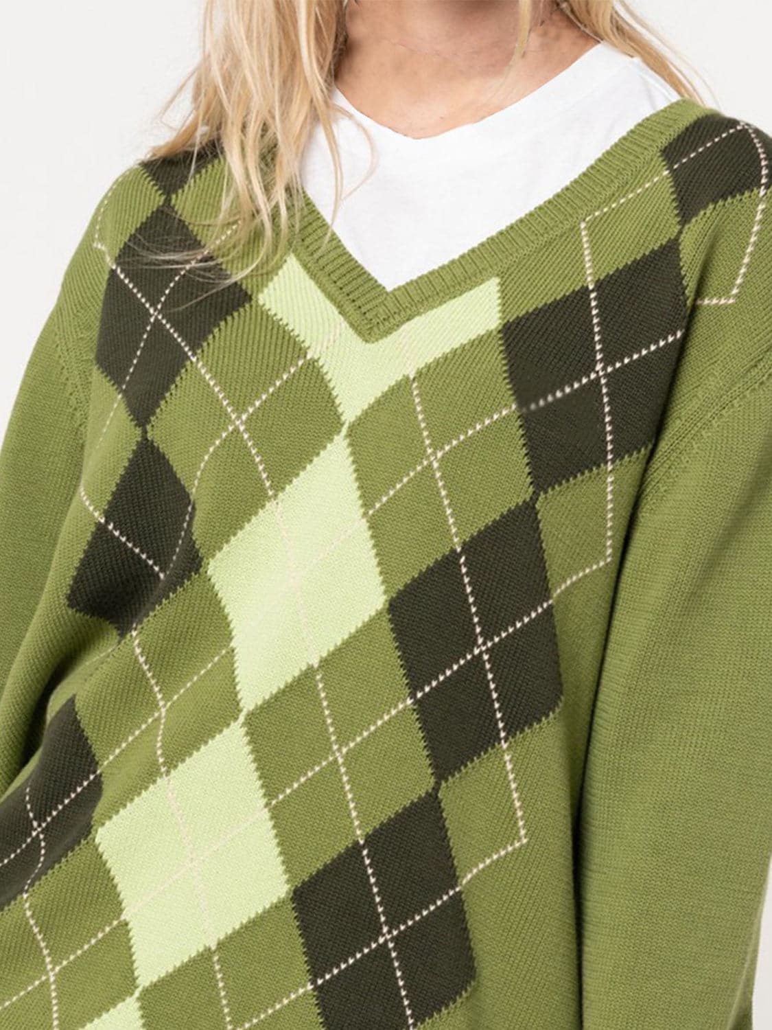 Geometric V-Neck Long Sleeve Sweater.