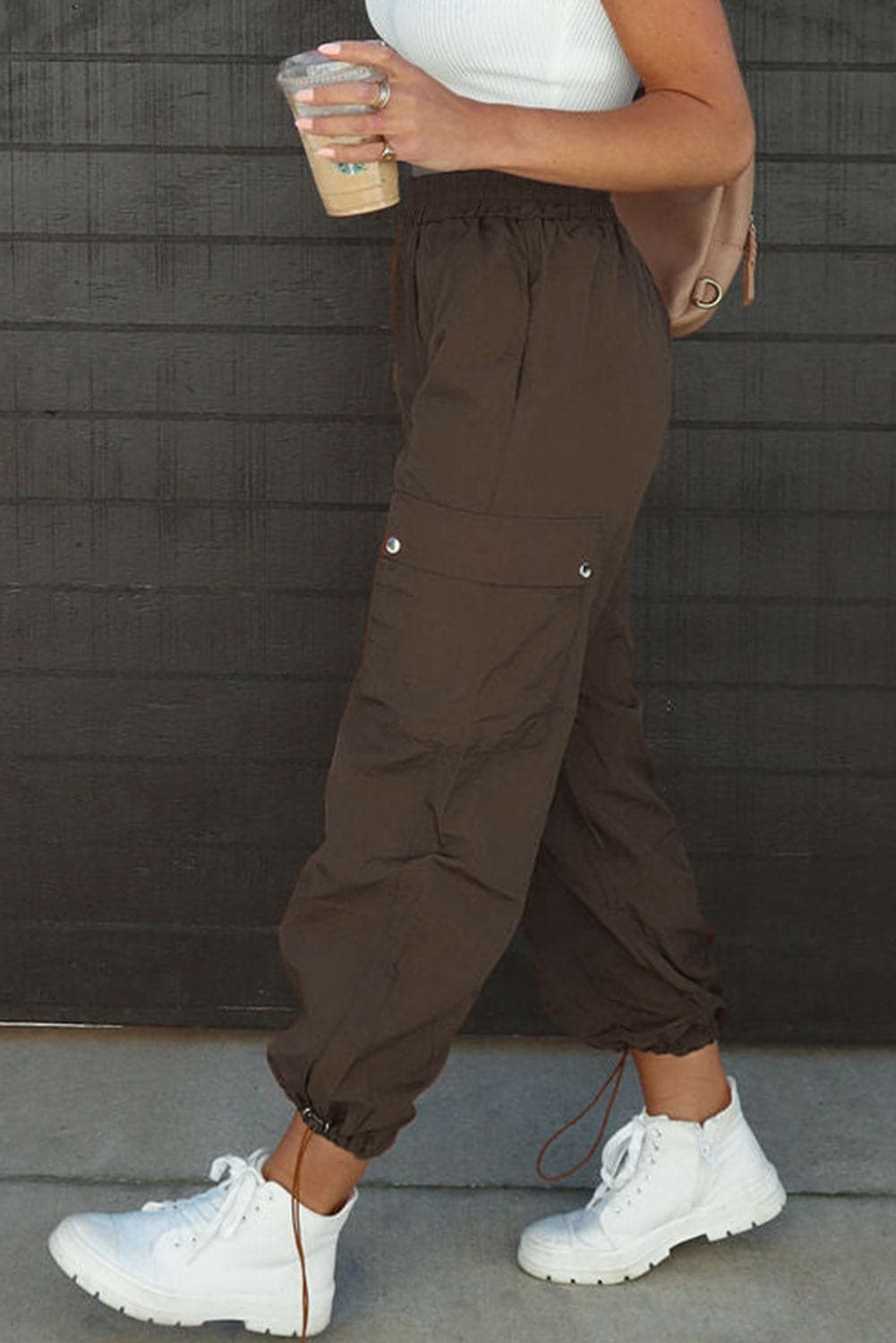 Drawstring Elastic Waist Pants with Pockets.