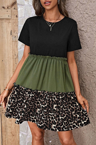 Leopard Round Neck Short Sleeve Dress.