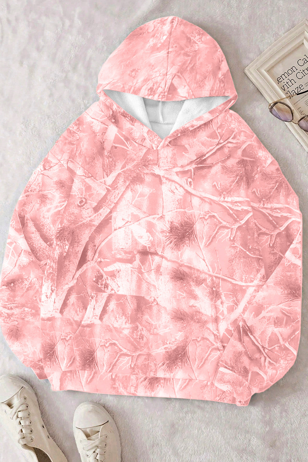 Light Pink Camouflage Woodland Print Oversized Sporty Hoodie For Women Dear-Lover Dropshipping