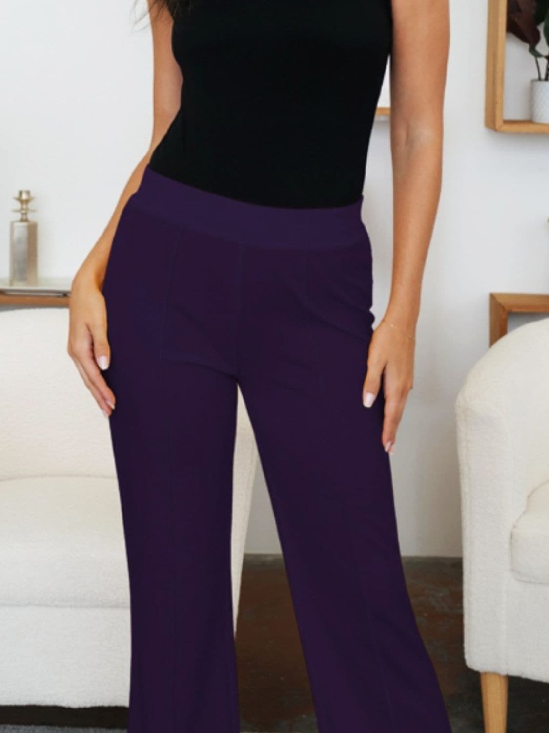 Comfy stretch bootcut pants with elastic waistband