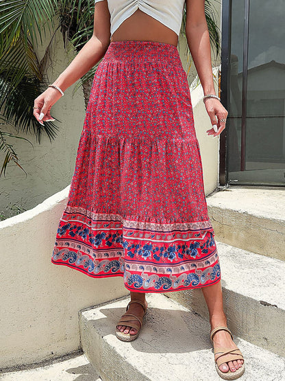 Printed Tiered High Waist Skirt.