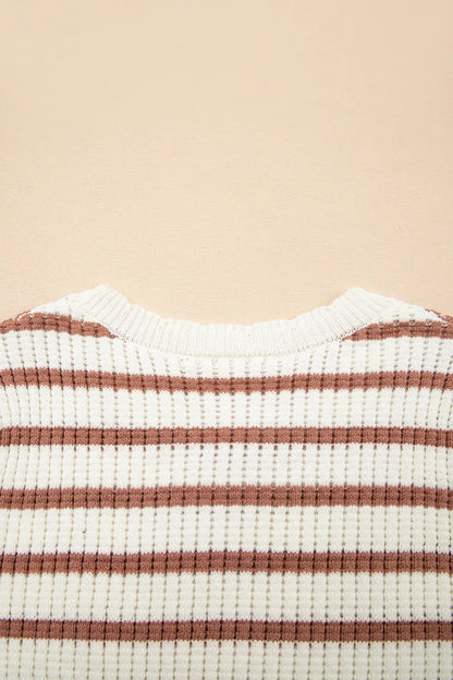 Stripe Scalloped Round Neck Short Sleeve Sweater
