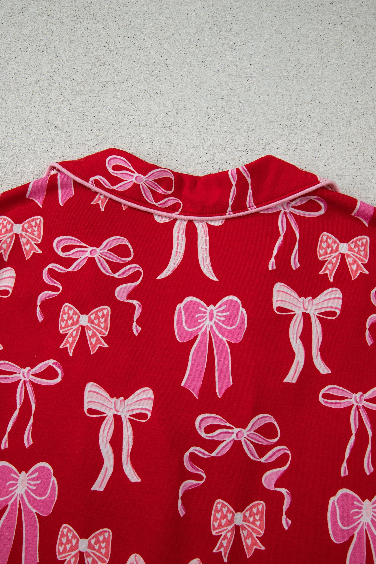 Red Sweet Bow Print Ruffled Short Sleeve Shirt Shorts Two Piece Pajama Set Dear-Lover Dropshipping