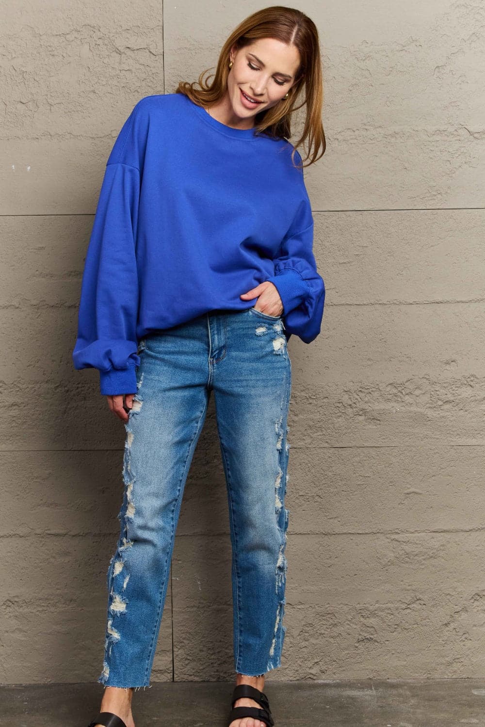 Cozy chic round neck long sleeve sweatshirt