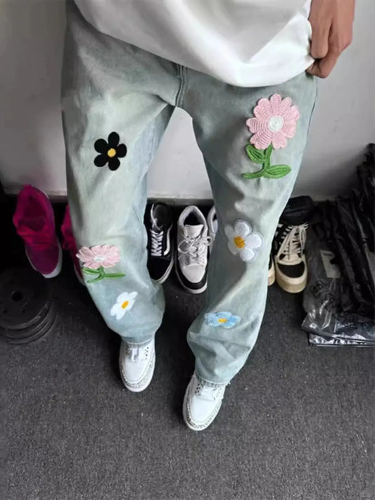 Men's Full Size Floral Wide Leg Jeans Plus Size Simply Love