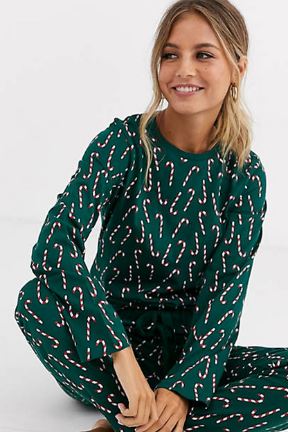 Festive green candy cane lounge set with stylish knot detail