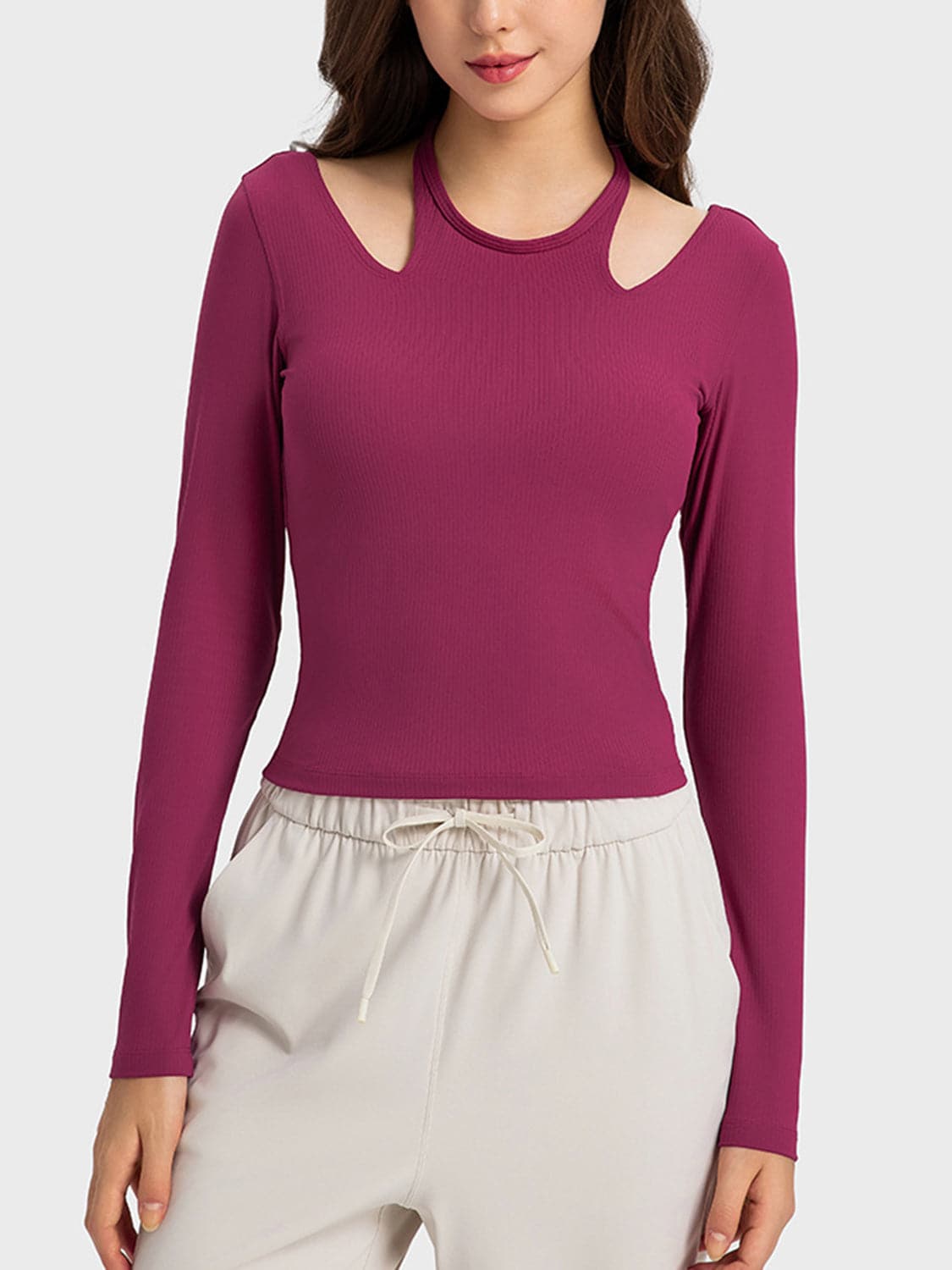 Halter Neck Long Sleeve Sporty Top.