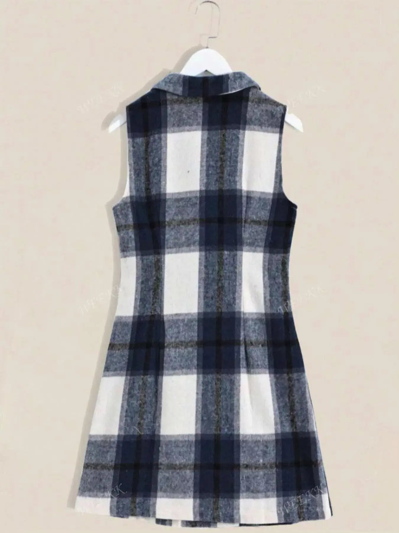 Plaid Double-Breasted Sleeveless Blazer Dress Simply Love