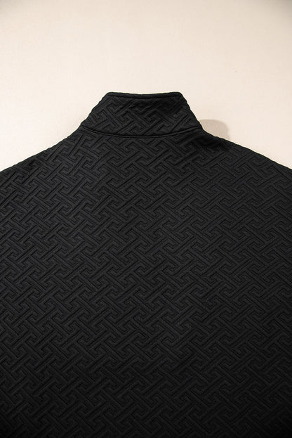 Textured black half-zip collared sweatshirt for effortless style