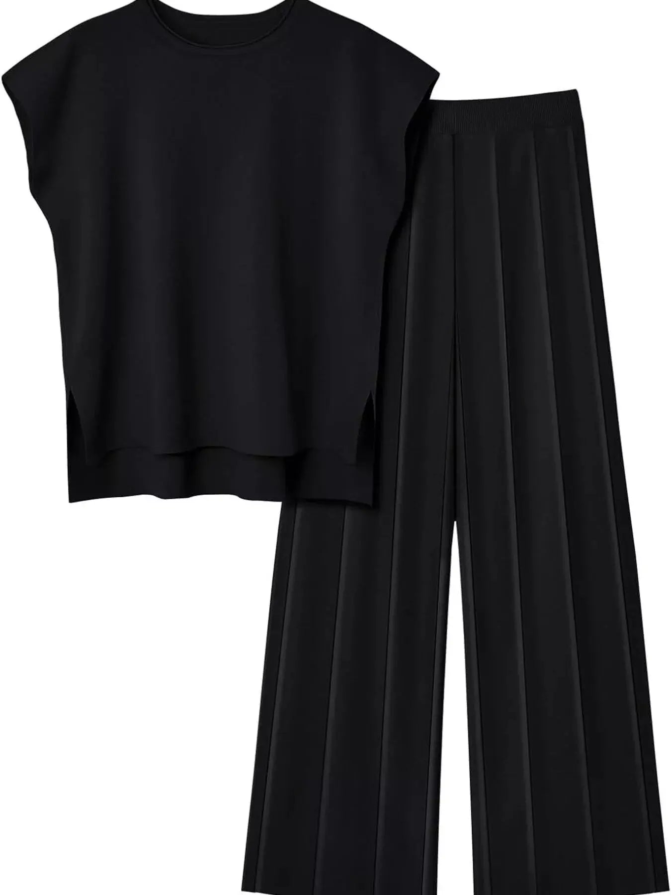 Casual Solid Color Cap Sleeve Top and Pants Knit Set Simply Love