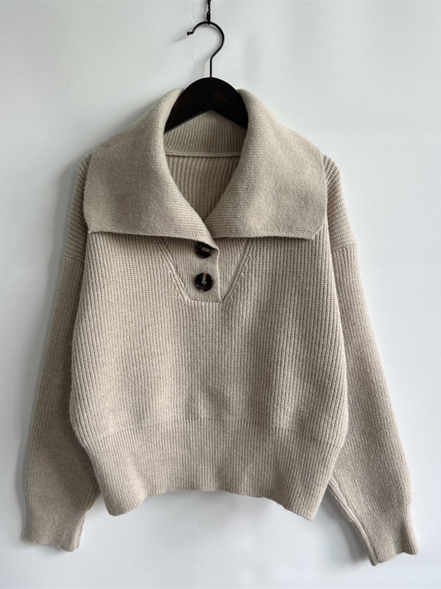 Statement Collar Half Button Sweater.