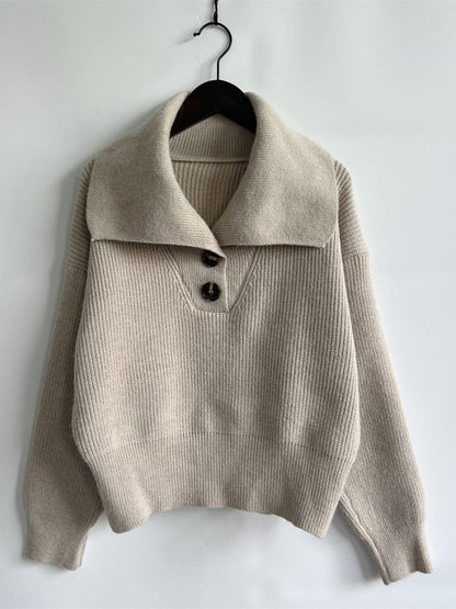 Statement Collar Half Button Sweater.