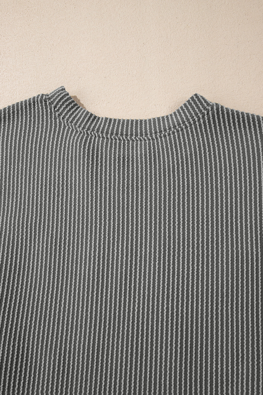 Game day ready: Dark grey corded graphic long sleeve crewneck top