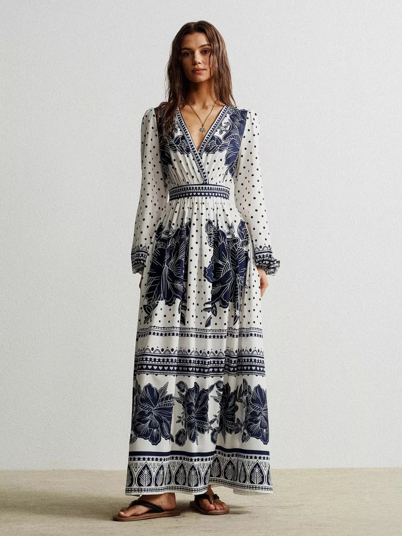 Floral Print Long Sleeve Maxi Dress Simply Love