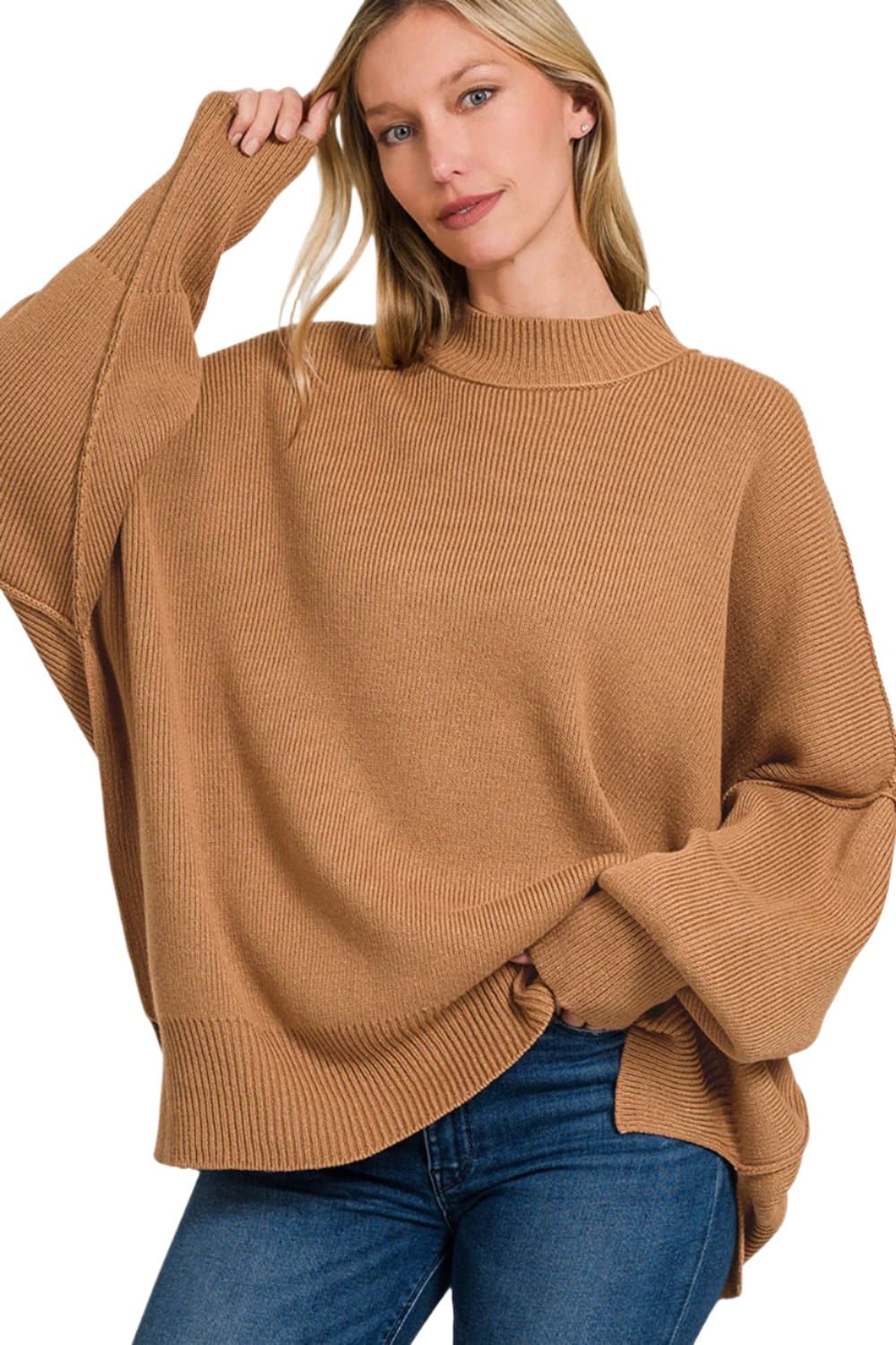 Zenana Side Sit Oversize Sweater.