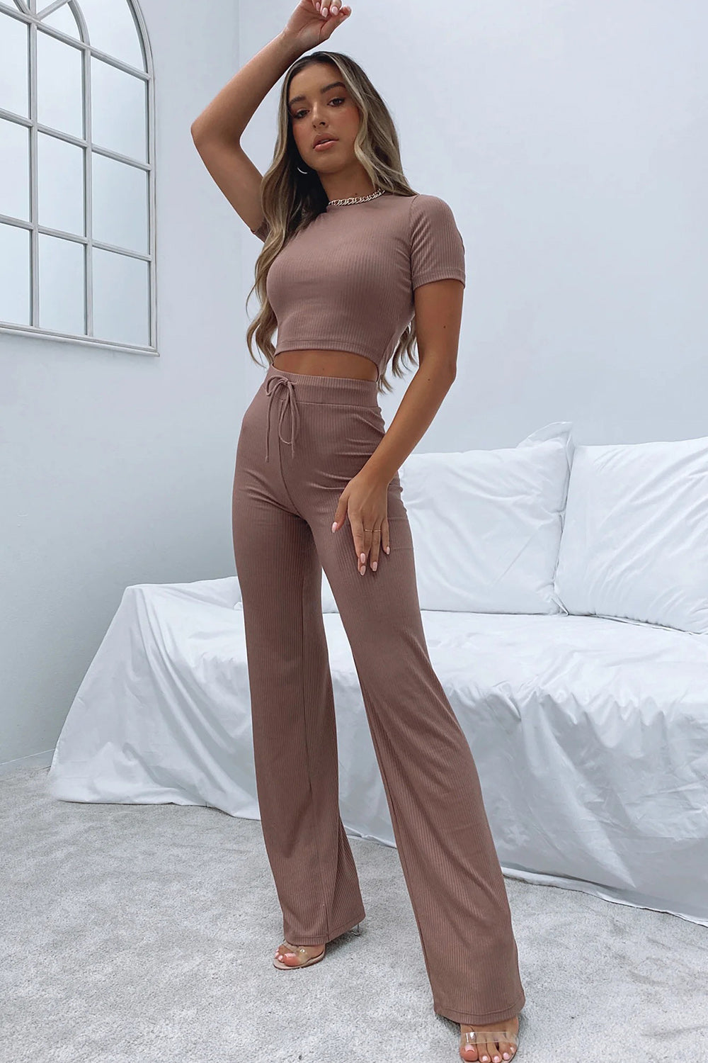 Round Neck Short Sleeve Top and Pants Set Coco’s Tee Boutique