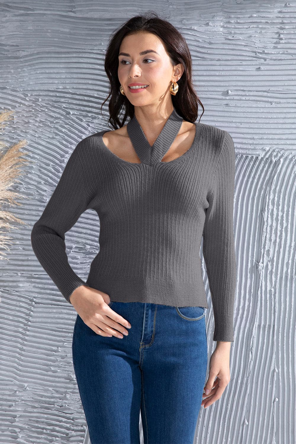 Halter Neck Long Sleeve Sweater.