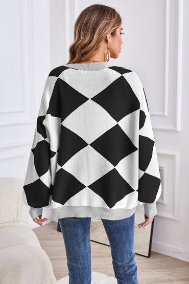 Geometric Lantern Sleeve Cardigan with Pockets.