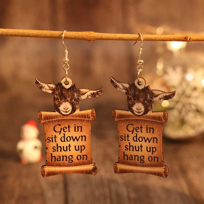 Whimsical wooden donkey letter earrings